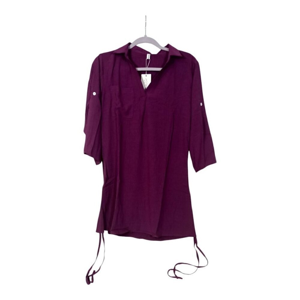Bluetime Women's Bathing Suit Cover Up V Neck 3/4 Sleeve Purple Size S